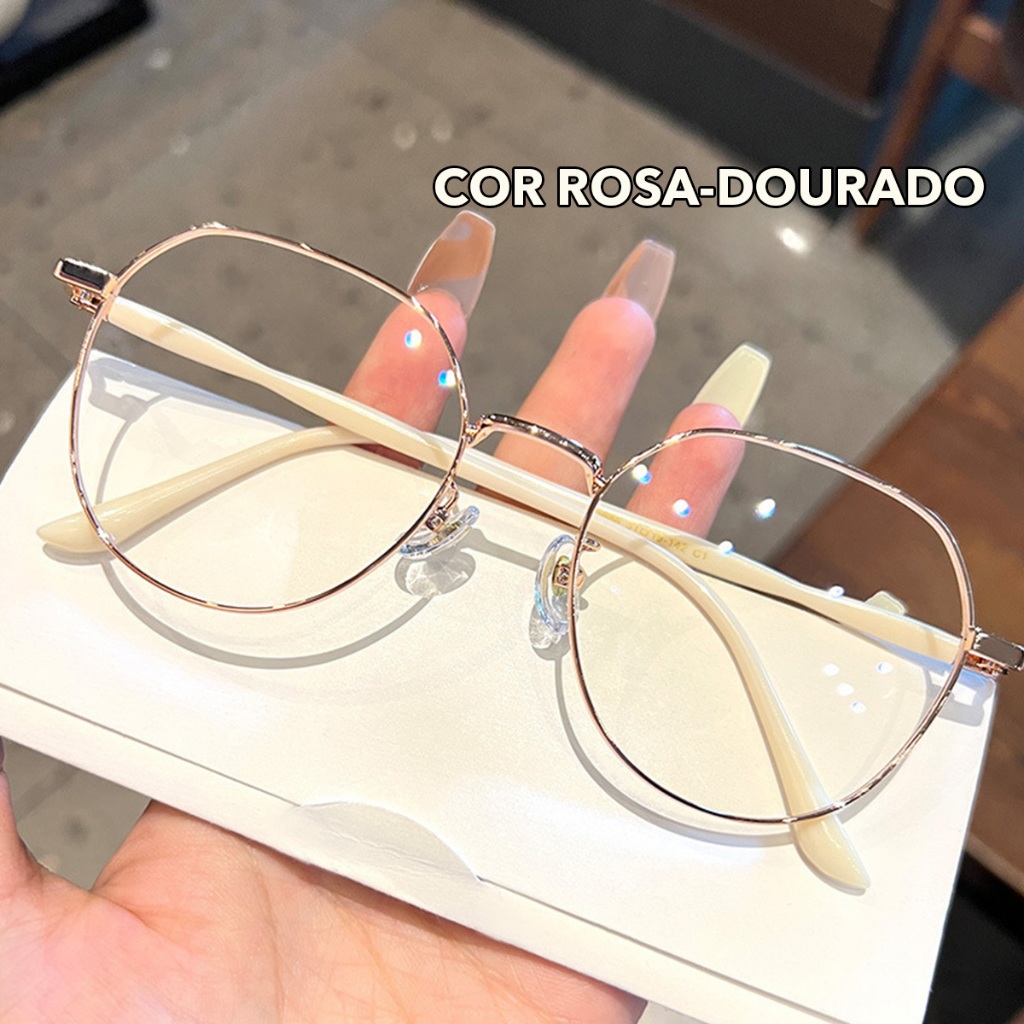 Moldura De Óculos Redondo Feminino Lente Transparente Anti-Radiação Filtro Armações poligonais elegantes anti-luz azul