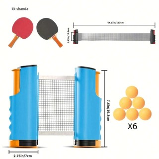 1 Conjunto - 1 Rede Preta + 2 Raquetes Com Alças Coloridas + 6 Bolas Amarelas
