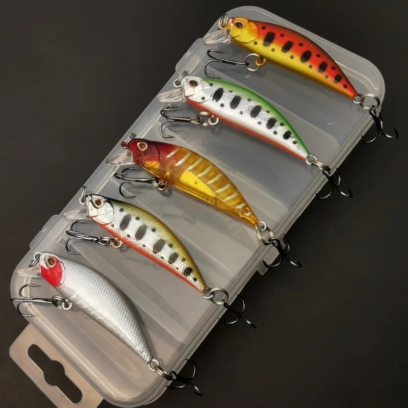 Isca Artificial Meia Agua Mini Minnow HF-07 / Estojo com 5 Unidades / Pesca Esportiva