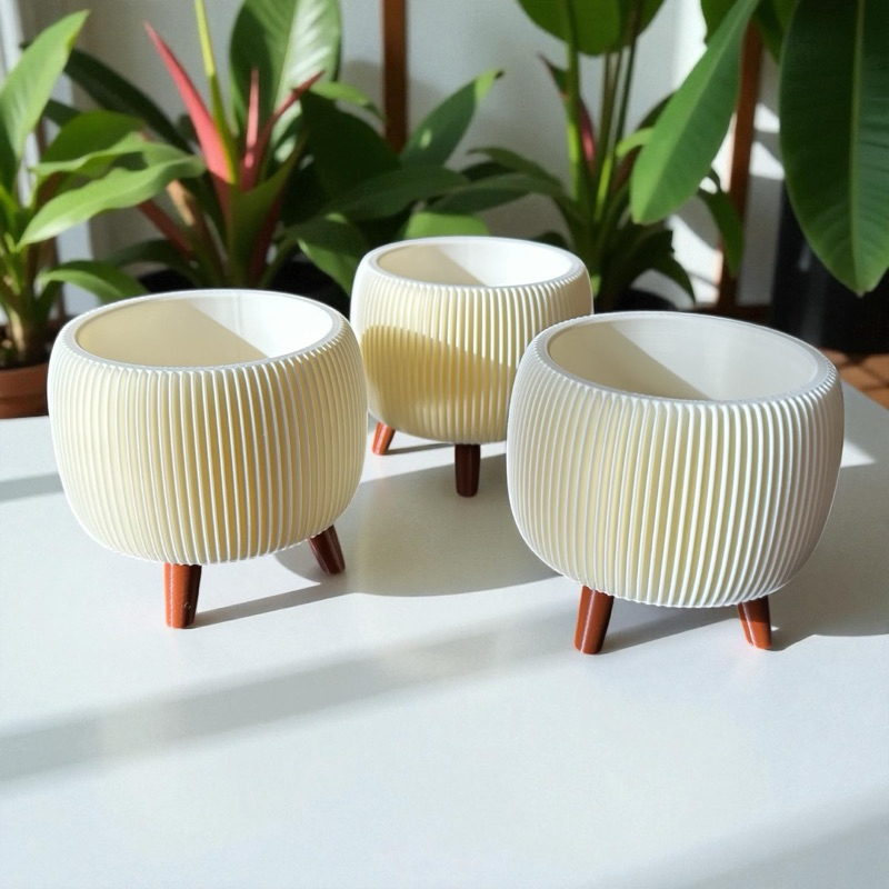 Vaso Cachepot decorativo 8,2 cm para Suculentas, Cactos e Plantinhas Branco Texturizado com Pés