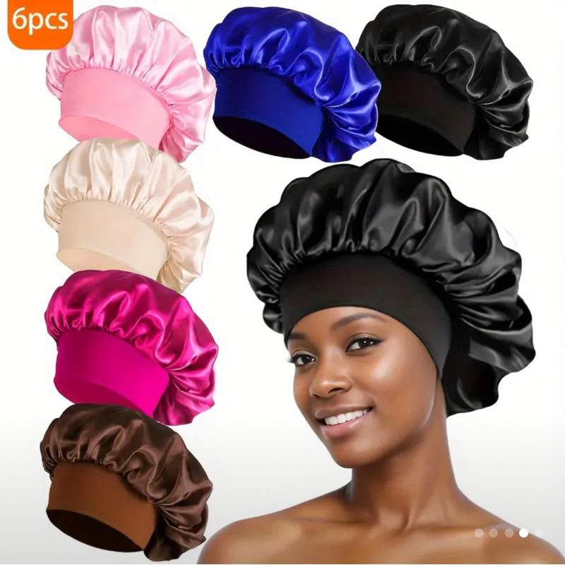 6pcs Toucas de Cetim para Mulheres - Macias, Sem Óleo, com Aba Larga & Faixa Elástica para Proteção Confortável