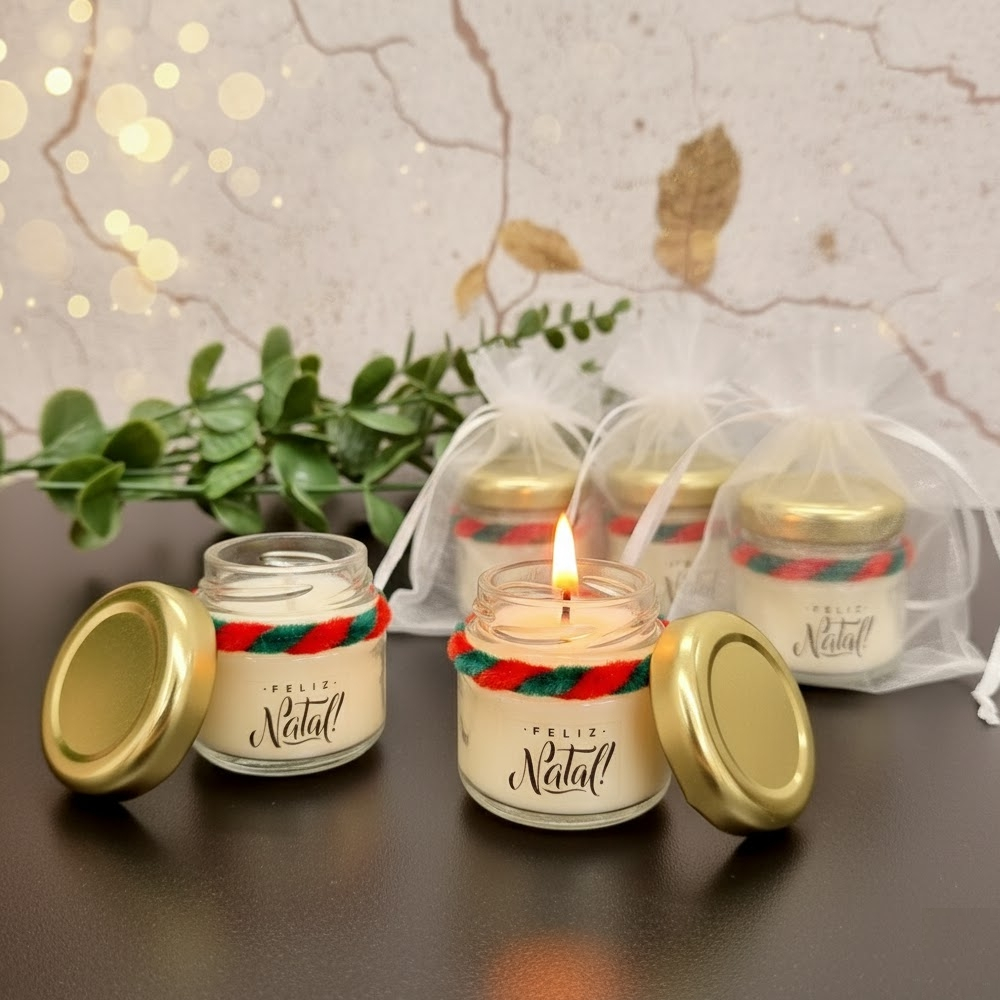 5 / 10 / 15 / 20 - Mini Velas NATAL Aromáticas Lembrancinhas + Saquinho Organza - IGUAL IMAGEM