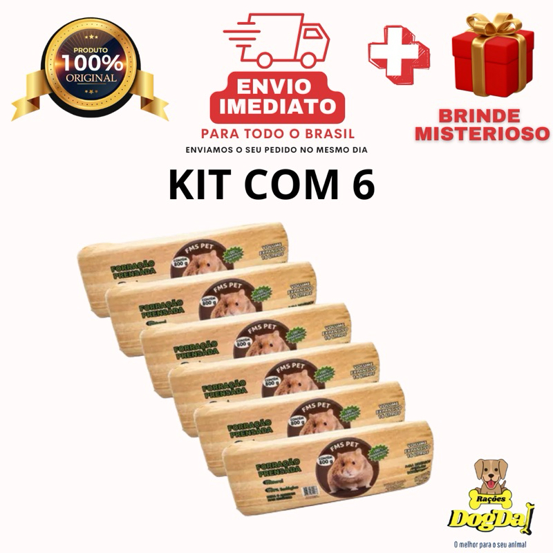 KIT COM 6 Serragem Prensada Fina Peneirada 800g - Para Gerbils, Ferrets, Chinchila, Hamsters, Porquinho-da-Índia em Oferta na Shopee