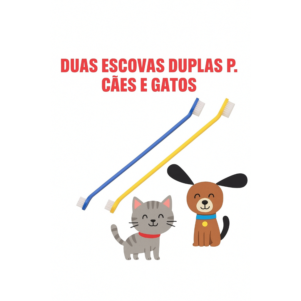 2 Escovas De Dente para Pet Cachorro Gato Cabeça Dupla