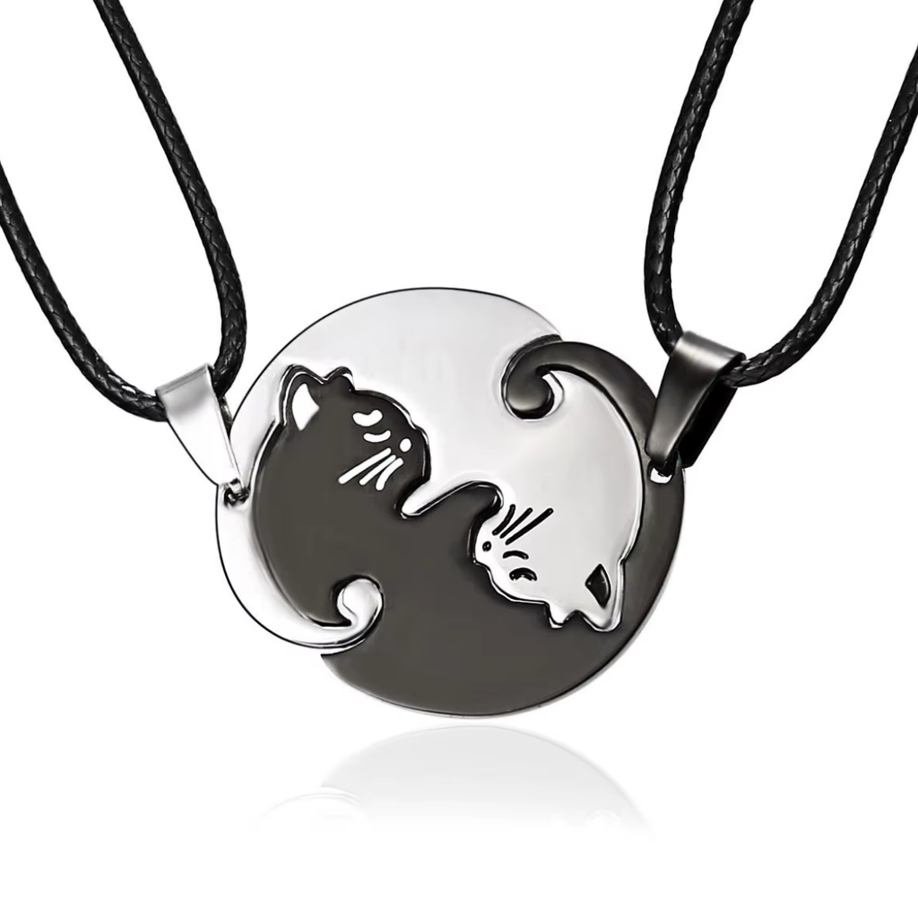 Colar Yin Yang Gatinhos – Par para Casal/Friends, 2 Metades – Presente Criativo, Amor, Best Friends
