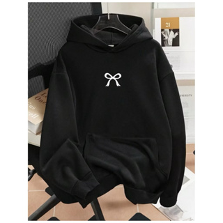 Moletom Casual com Capuz, Manga Longa, Bolso e Estampa de Laço para Mulheres em Oferta na Shopee