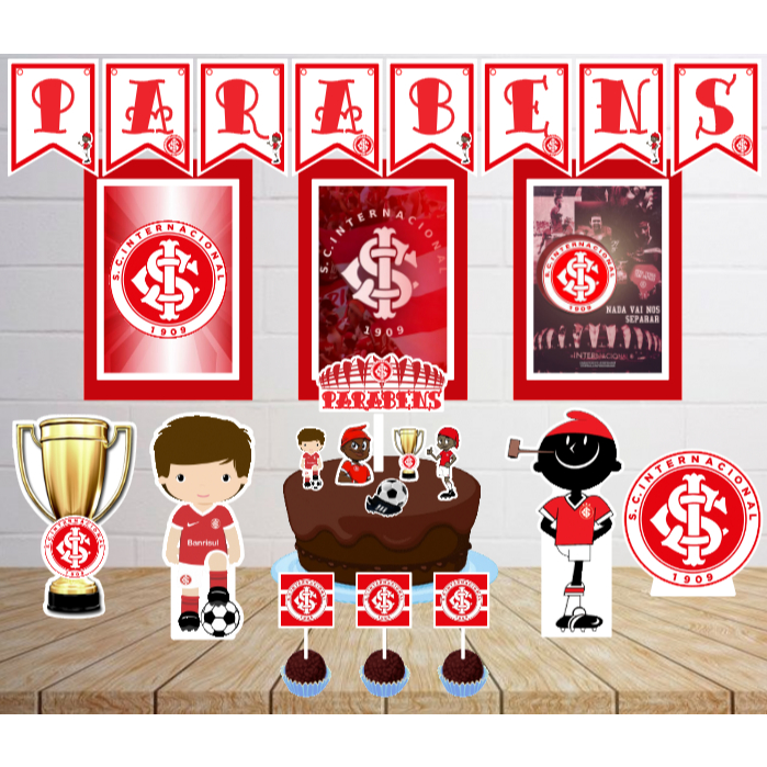 Kit Só um Bolinho -INTERNACIONAL/ INTER MENINO - Kit Festa em casa  - Aniversário, Mêsversário