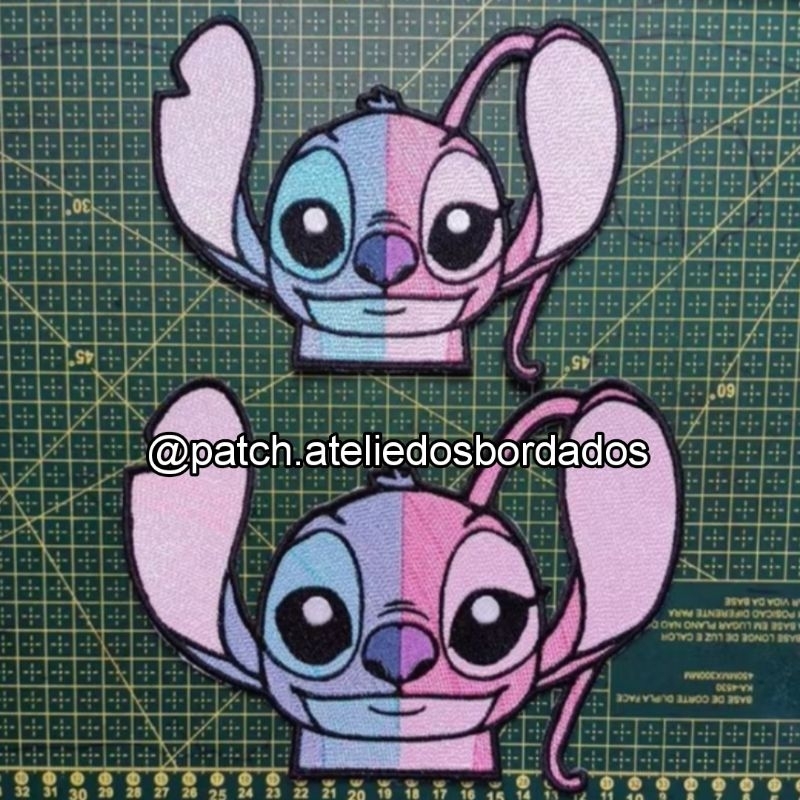 Patch bordado termocolante  metade Stitch e Angel