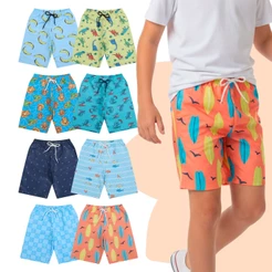 Kit 3 ou 5 Shorts Tactel Sortidas Bermuda Juvenil Menino Infantil Masculino Moda Praia Verão Estampadas Roupa de Piscina
