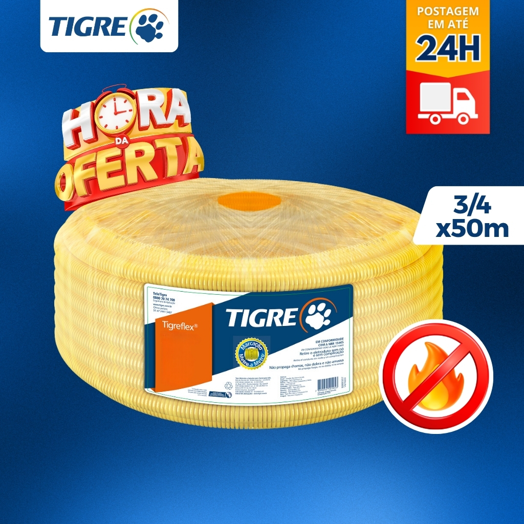 Conduite 3/4 X 50m Eletroduto Tigre Krona Original Rolo Mangueira Corrugada