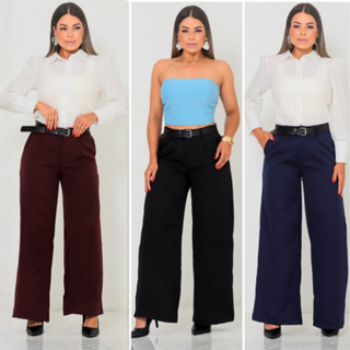 Calça Alfaiataria Pantalona Moda Social Elegante em Oferta na Shopee