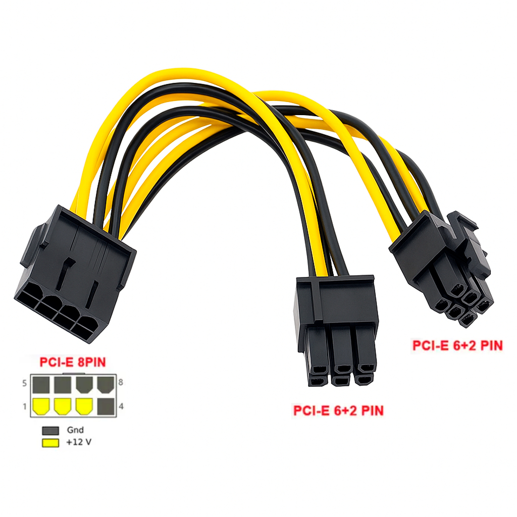 Cabo PCIe Express 2x 6+2 Fonte / 8 Pinos para GPU Placa de Vídeo