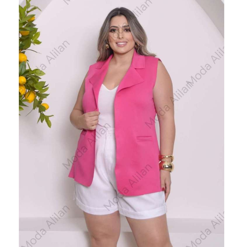 Colete Feminino Longo De Neoprene Moda Com Bolso Falso！ em Oferta na Shopee