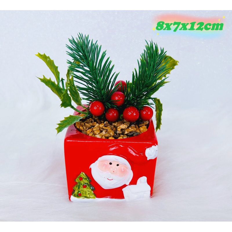 Cachepot Papai Noel Vaso de Natal com Planta Artificial Wincy