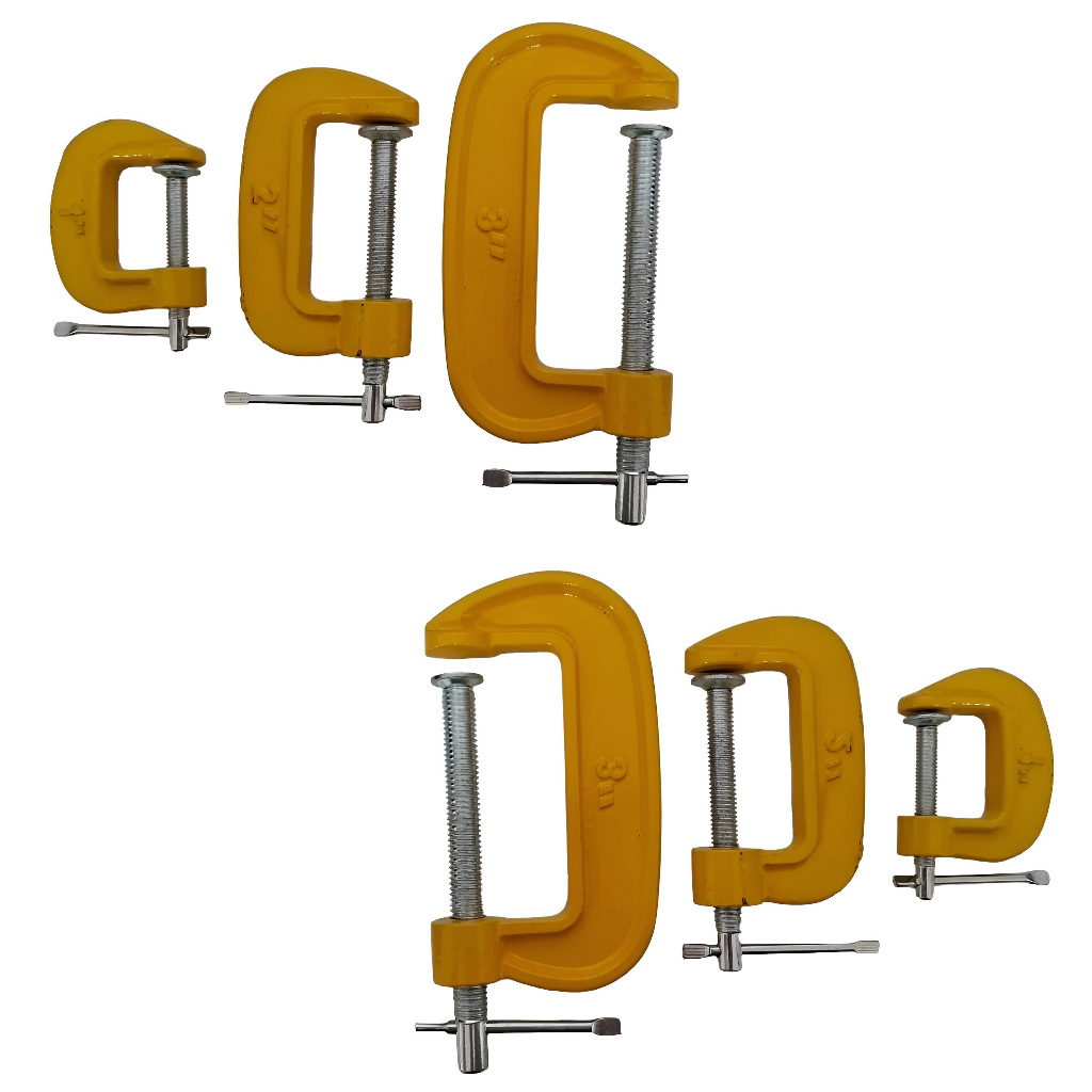 Kit 6 Grampos Sargento Tipo C de Aço 2x 1" 2" 3" Polegadas Bomvink BOM-3621