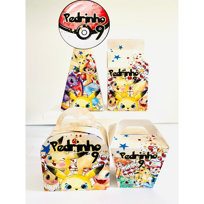 KIT FESTA LEMBRANCINHAS CAIXINHAS PERSONALIZADAS POKÉMON (PEGUE E MONTE) | DECORAÇÃO DE MESA
