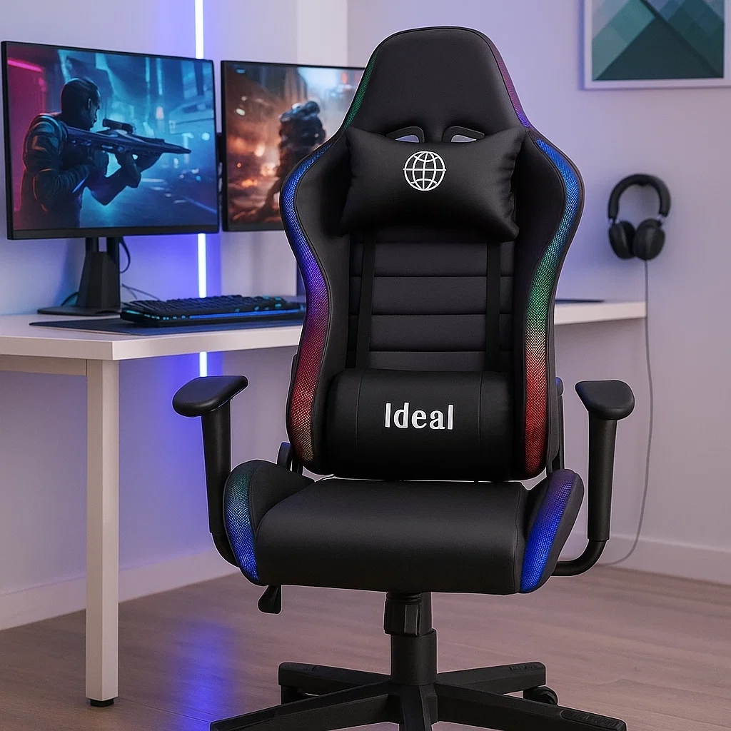 Cadeira Gamer Giratória RGB Iluminada Ergonômica Reclinável com Luzes LED Ajustável Apoio de Braço