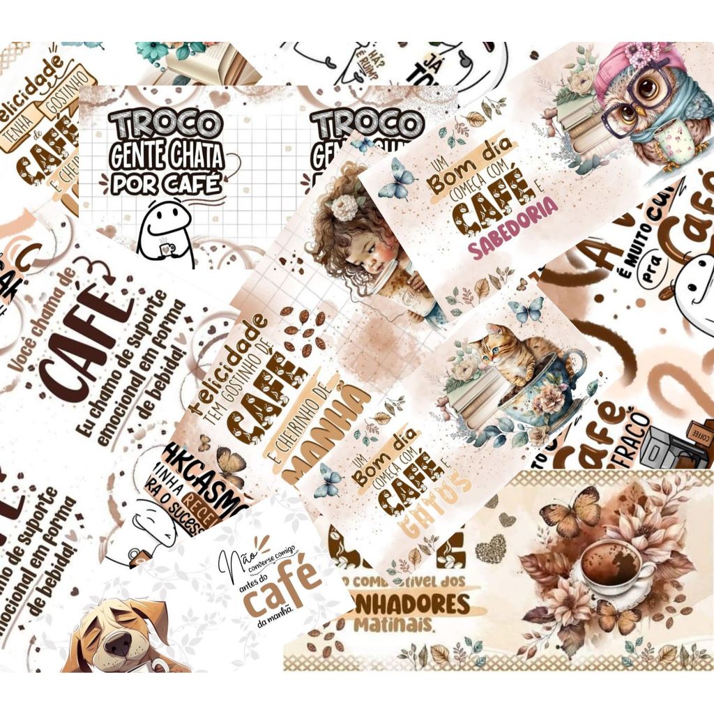 Economize Tempo! Arte Pronta para  Sublimação de Canecas | Kit 8 Estampas Café
