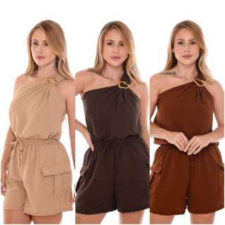 Conjunto Feminino Short Regata Ombro Único com Fivela Look Casual e Elegante em Oferta na Shopee