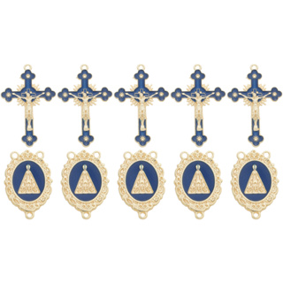Kit 5 Pingente Cruz Jesus Resinado + 5 Entremeio Nossa Senhora Aparecida Para Fazer Terço Dourado em Oferta na Shopee
