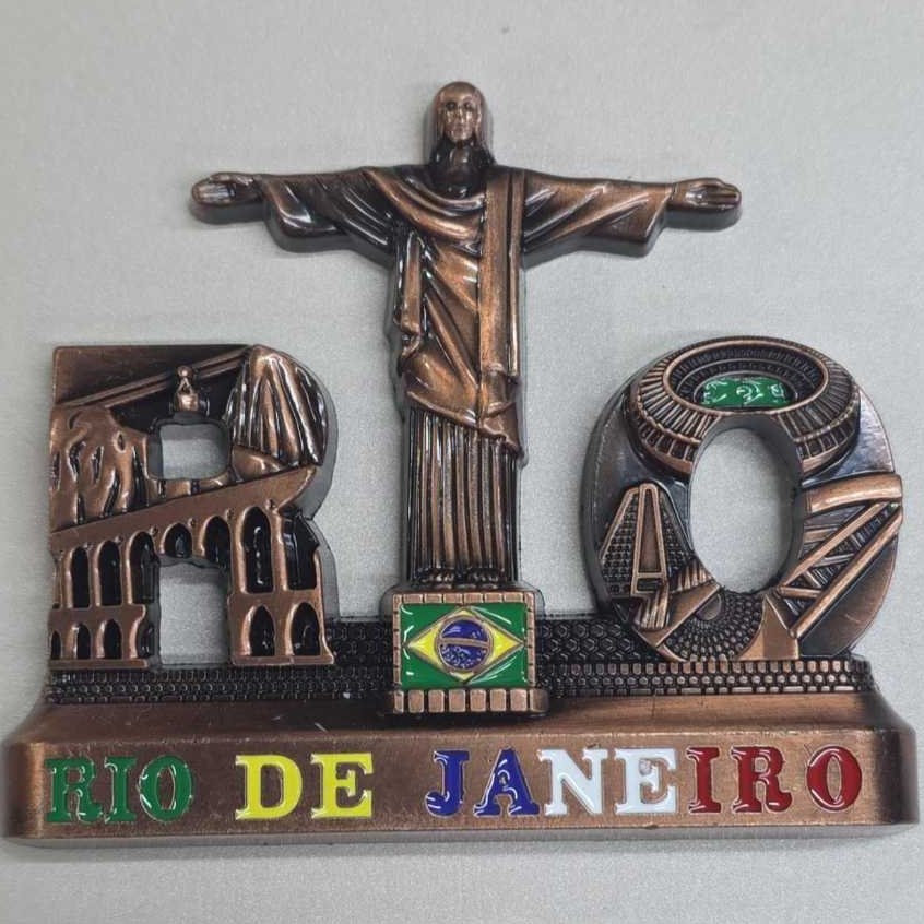 Imã Geladeira Metal Rio De Janeiro Brasil Lembrança Pronta Entrega