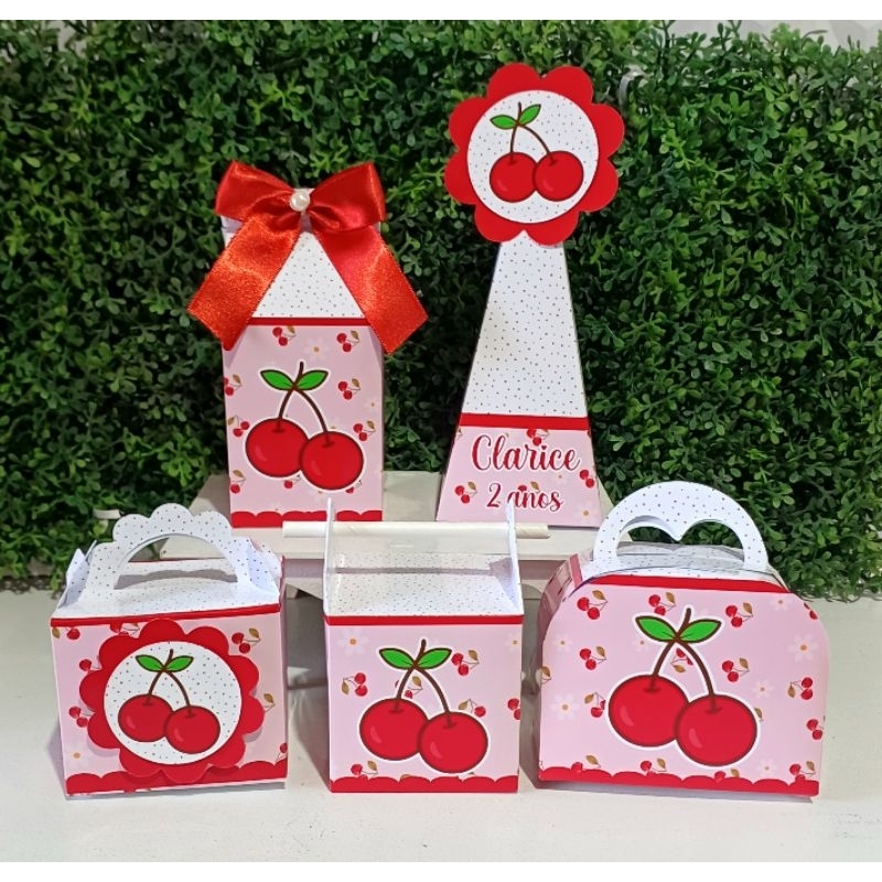 KIT CAIXAS PERSONALIZADAS CEREJINHA LEMBRANCINHA DE FESTA INFANTIL/ANIVERSÁRIO/Desmontadas