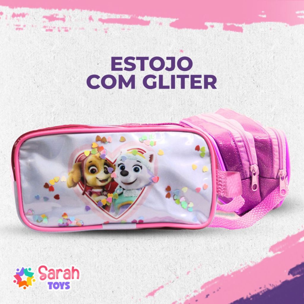 Estojo Escolar Infantil Duplo Patrulha Canina com glitter em Oferta na Shopee