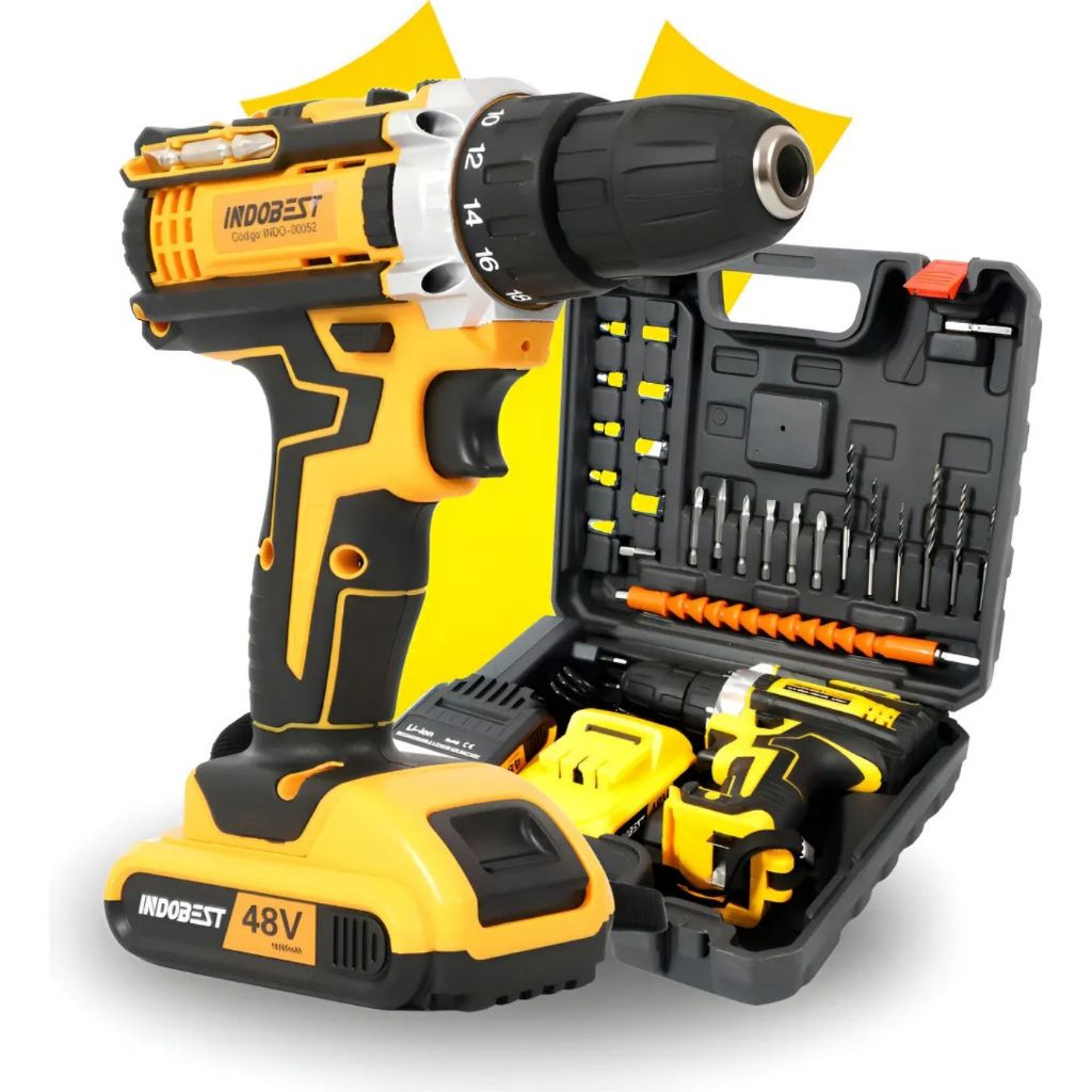 Parafusadeira Furadeira Sem Fio 2 Baterias 340w 1550 Rpm Cor Amarelo em Oferta na Shopee