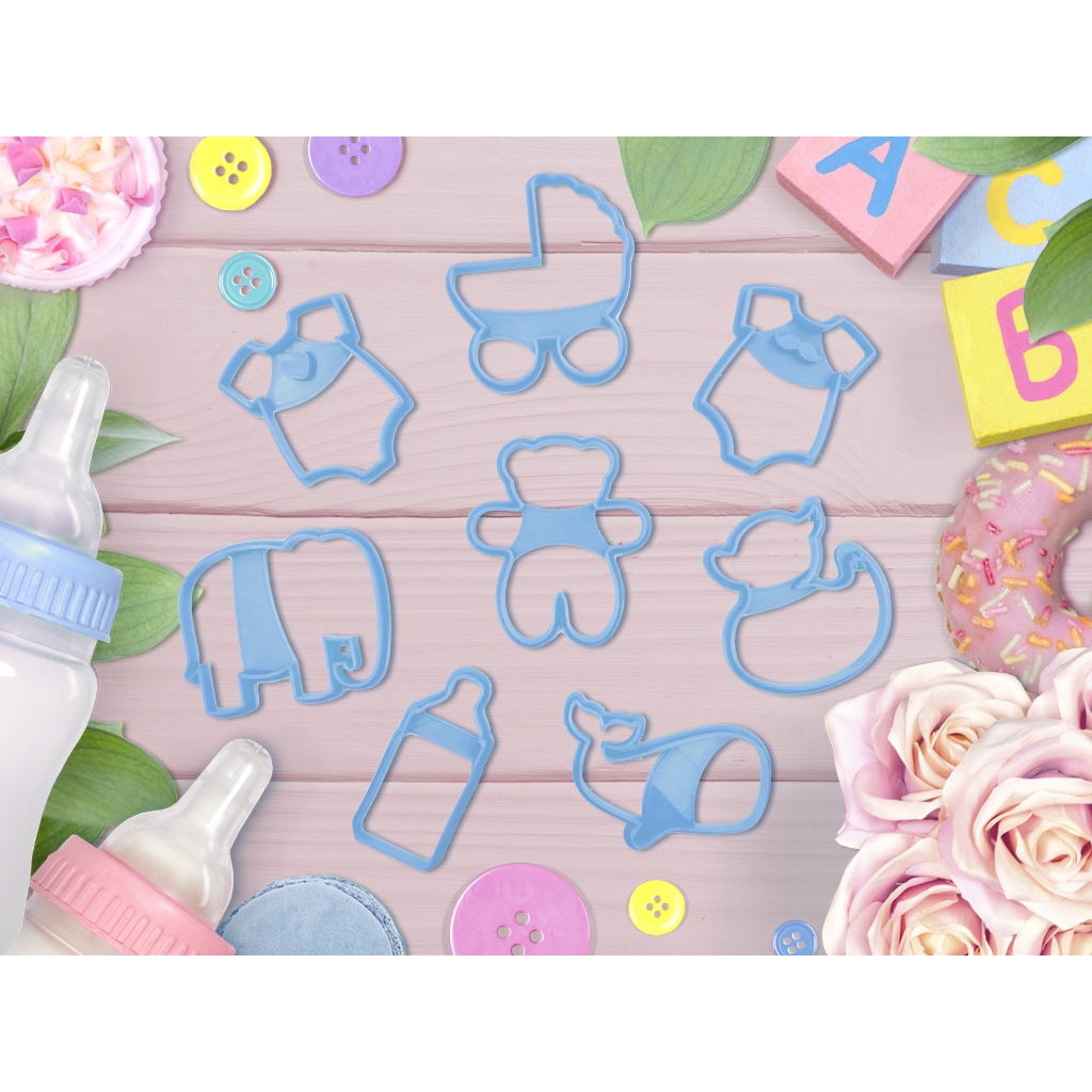 Kit Cortadores e Marcador de Biscoito Chá de Bebê – Modelos Temáticos | Confeitaria, Artesanato e Festas