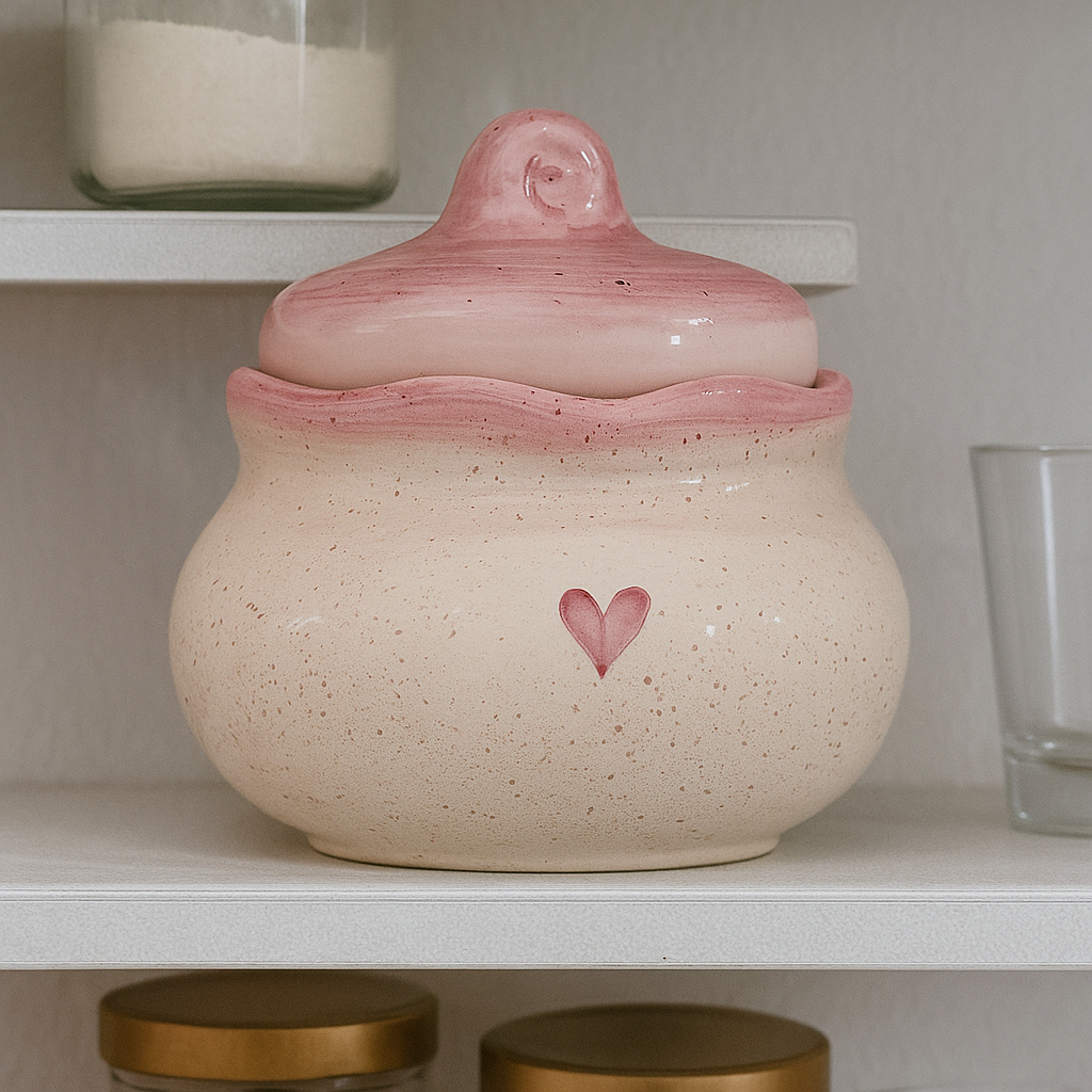 Açucareiro de Cerâmica com Tampa Rosa e Coração Pote de Açúcar Decorativo para Cozinha Estilo Retrô/Charmoso