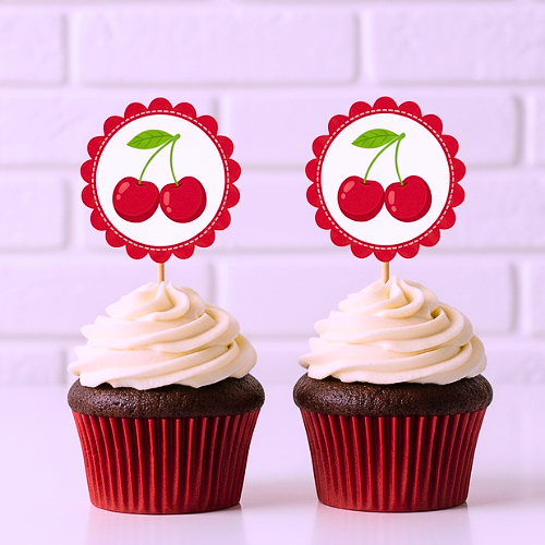 Topper para Cupcake Cereja/Tag personalizada para Doce/cerejinha/enfeite para Festa