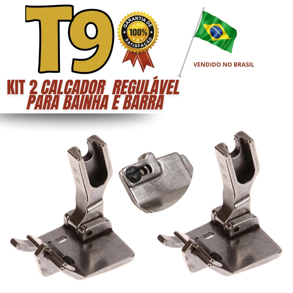 Kit 2 Pc Pé # T9 Calcador Com Ajustável Borda De Bainha Para Máquina De Costura Industrial