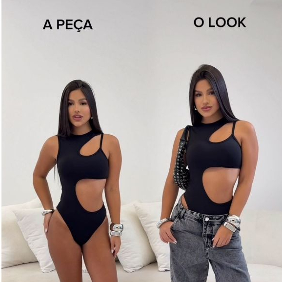 Body Feminino Malu  Moda Gringa  Malha Canelada Sem Bojo  Tendência Verão com recorte