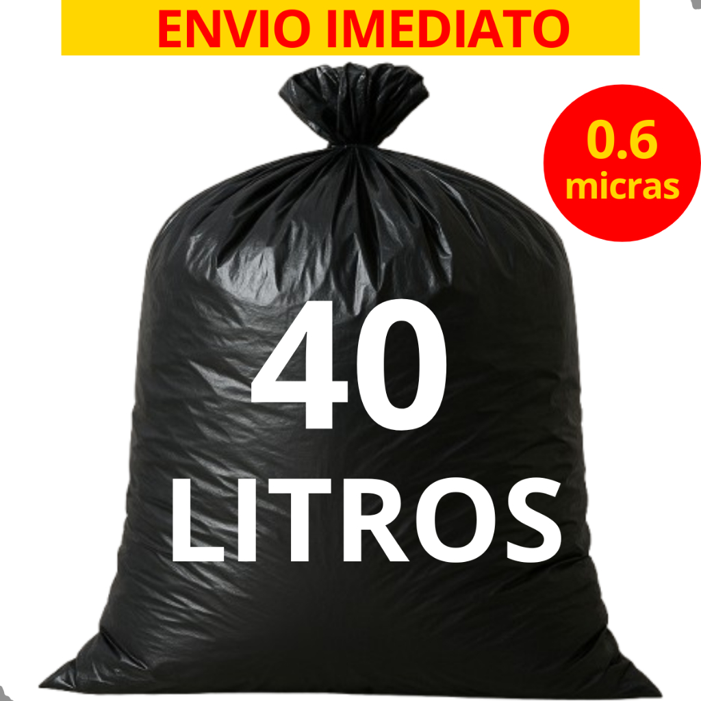 Saco de Lixo Leve 40 Litros Preto pacote com 100 Unidades - Direto da fábrica em Oferta na Shopee
