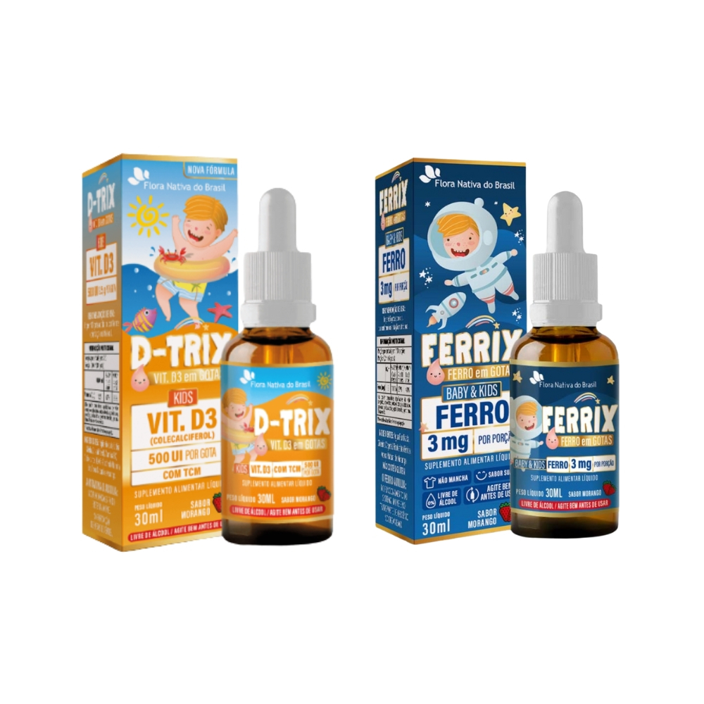 Kit D-trix (vit. D3)+ Ferrix (ferro) Gotas Kids Flora Nativa INFANTIL