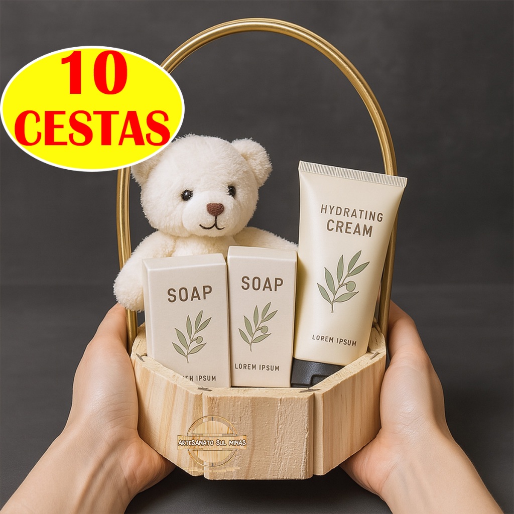 Kit 10 Cesta de Madeira 13cm para Presente Lembrancinha Dia Mães Dia Pais Páscoa Namorados Natal Decoração Cesta Madeira