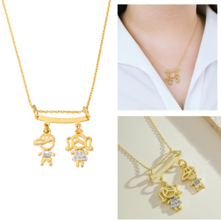 Colar De Filhos Personalizado com 2 Pingentes Menino Menina Patinha ou Anjo Banhado a Ouro 18k Antialérgico em Oferta na Shopee