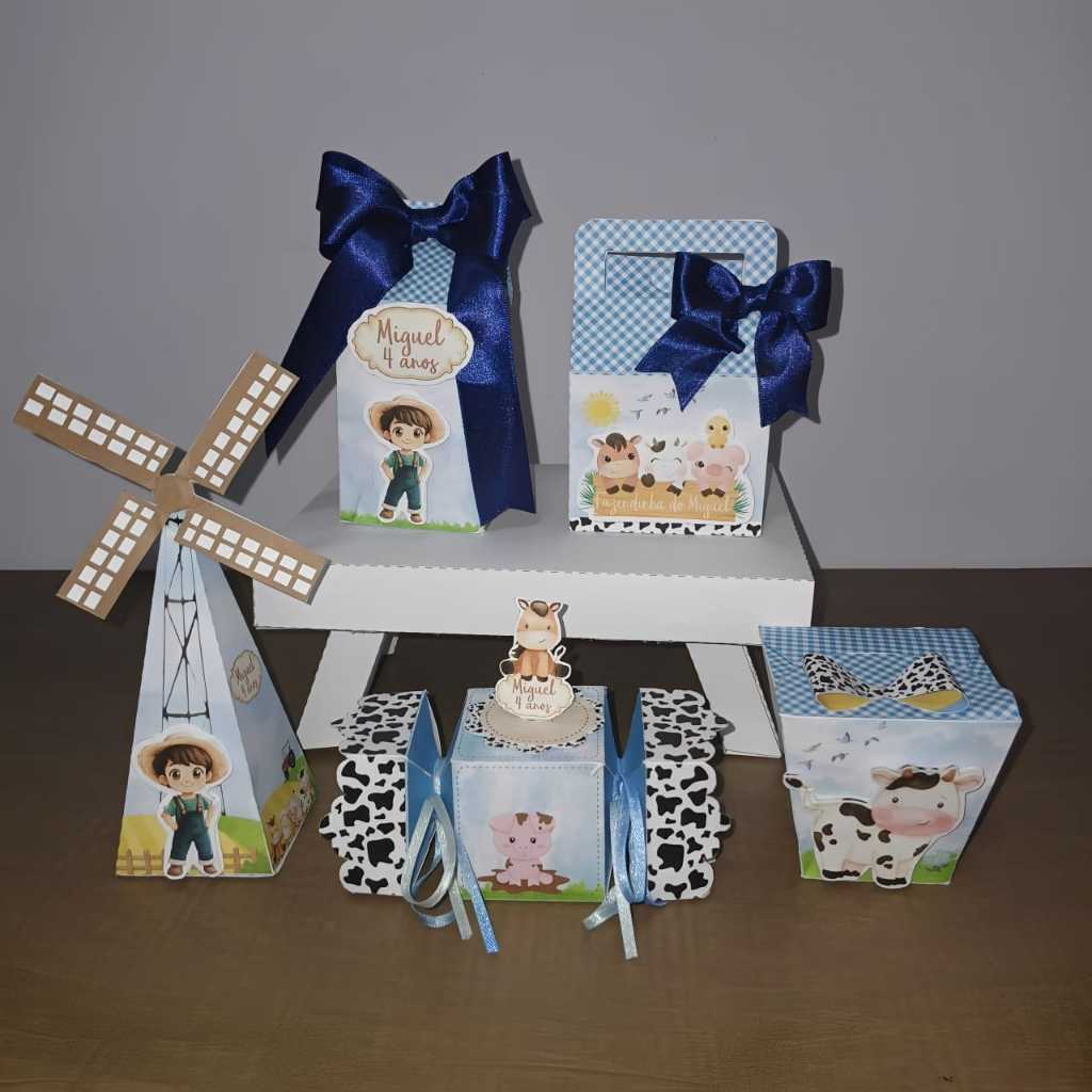 Kit Festa Fazendinha Menino – Caixinhas Personalizadas Fazendinha – Lembrancinhas Personalizada - Papelaria Personalizad