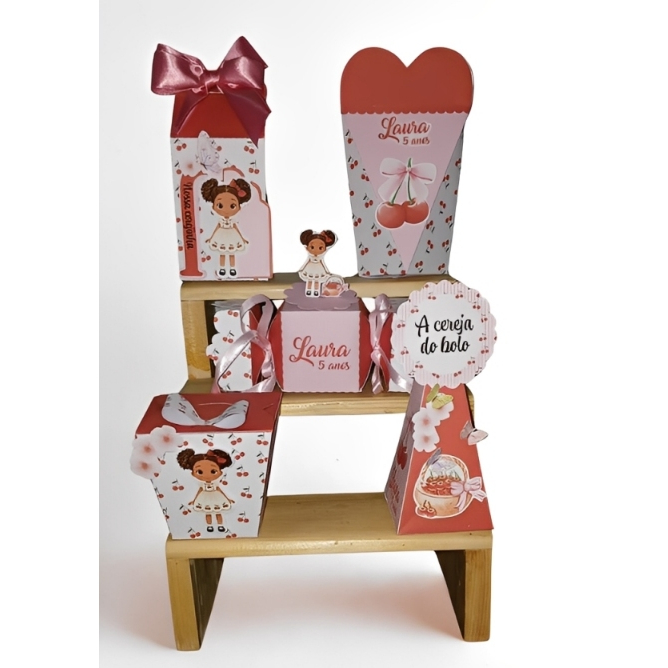 Kit Festa Cerejinha - Lembrancinhas Personalizadas Cerejinha - Caixinhas Personalizada - Papelaria Personalizada