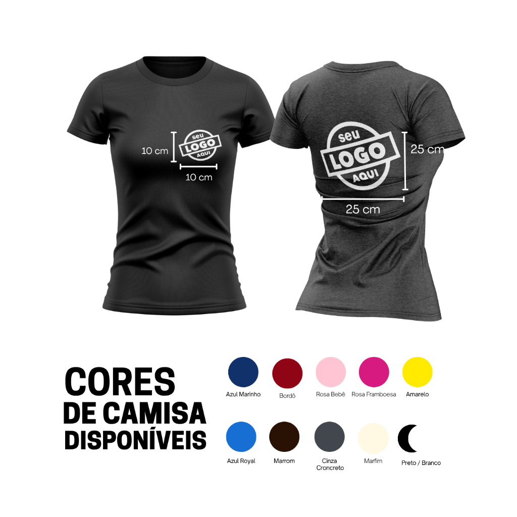 Camiseta Feminina Personalizada Com Sua Logo Uniforme 100% Algodão Premium Redonda em Oferta na Shopee