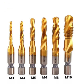 6 Peças De Brocas De Torneira HSS De Titânio , Ferramenta De Haste Hexagonal Para Metal , Aço , Madeira E Plástico