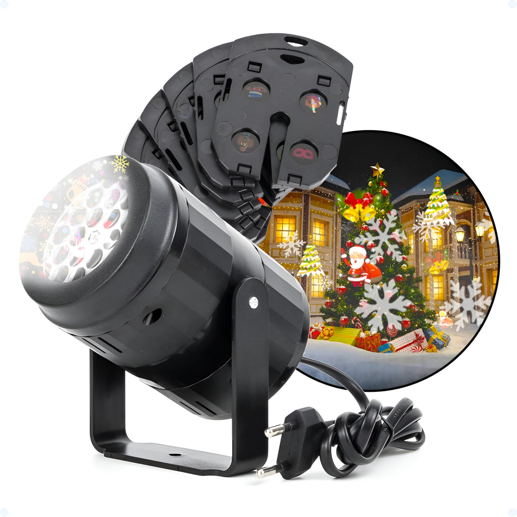 Projetor Led Natal Desenhos Natalinos Jardim 8 Filmes Casa Decoração Luz Led Mini Projetor