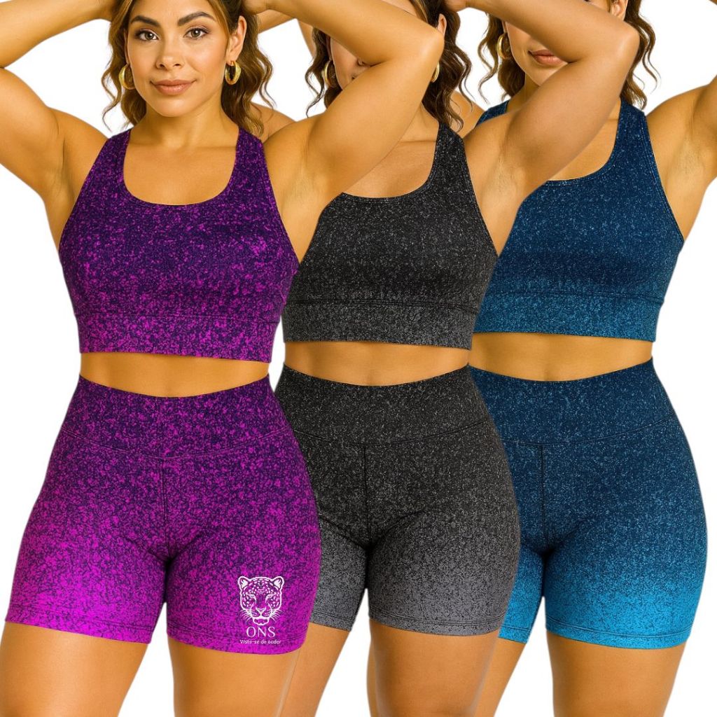 Kit 3 Shorts Feminino Degradê Estampado Academia Sem Transparência Roupa Fitness Corrida Modelador em Oferta na Shopee