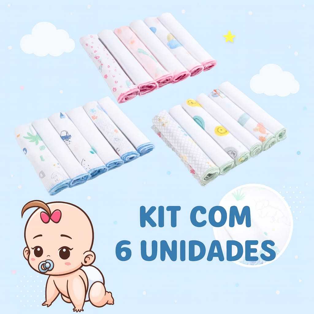 Kit 6 Unidades Paninho De Boca 30x30 Fralda De Boca Paninho De Bebê
