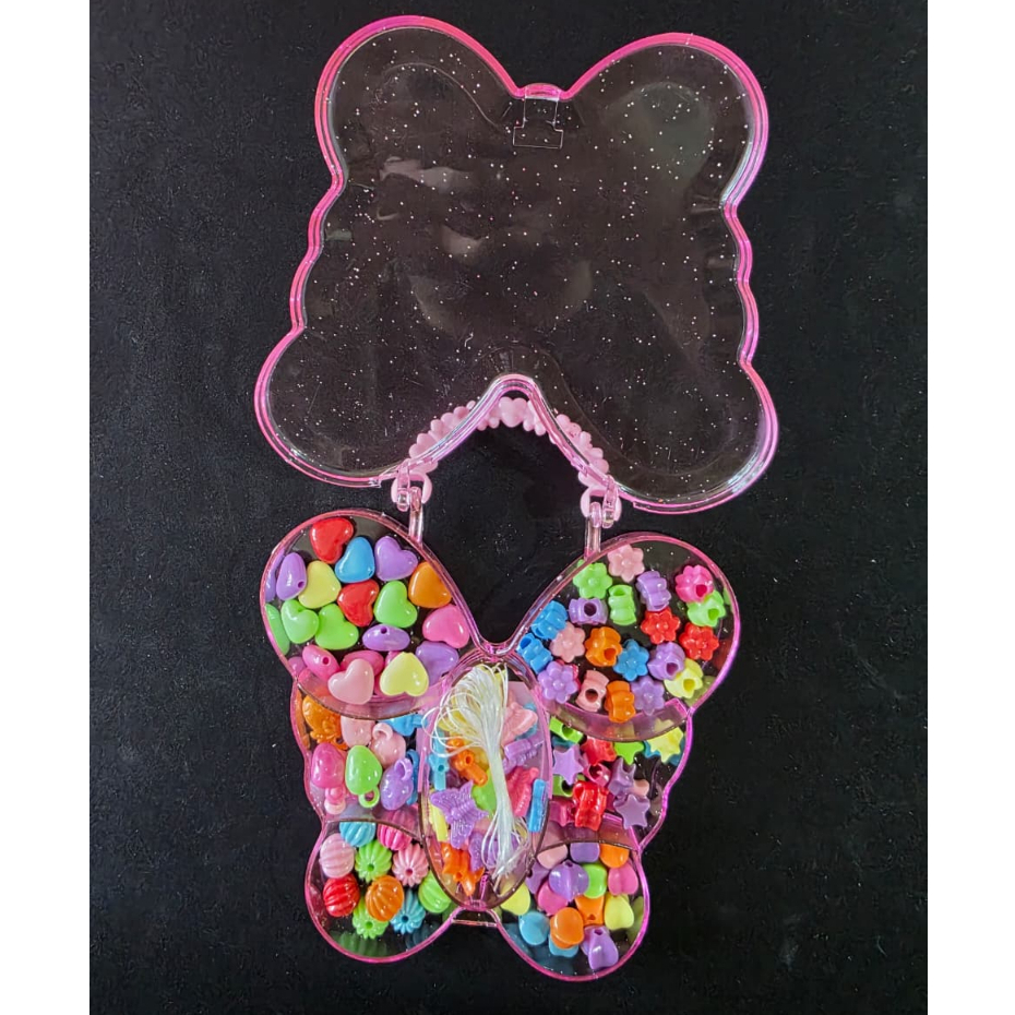 Kit de Miçangas Infantil em Estojo Borboleta ✨ Colorido e Divertido para Pulseiras e Colares