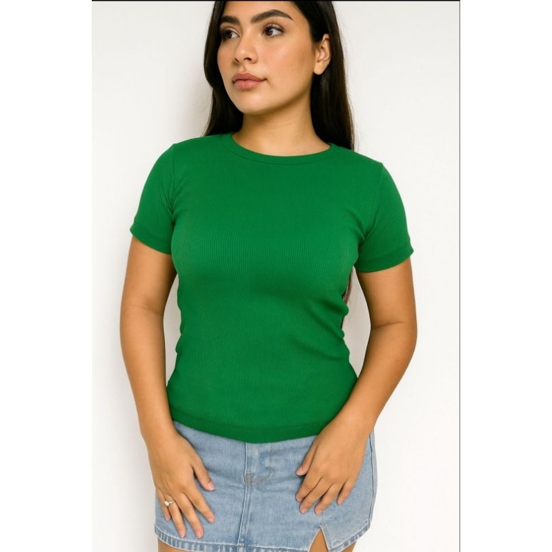 ​💛💚 Blusa T-Shirt Feminina Canelada Gola Redonda - Cores Vibrantes!