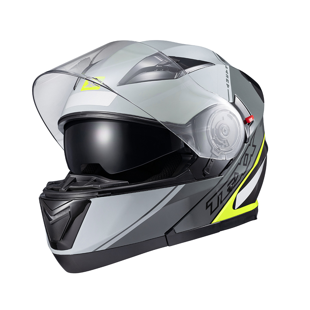 Capacete Robocop Gladiator V3 Articulado Com Viseira De Sol Cinza E Verde
