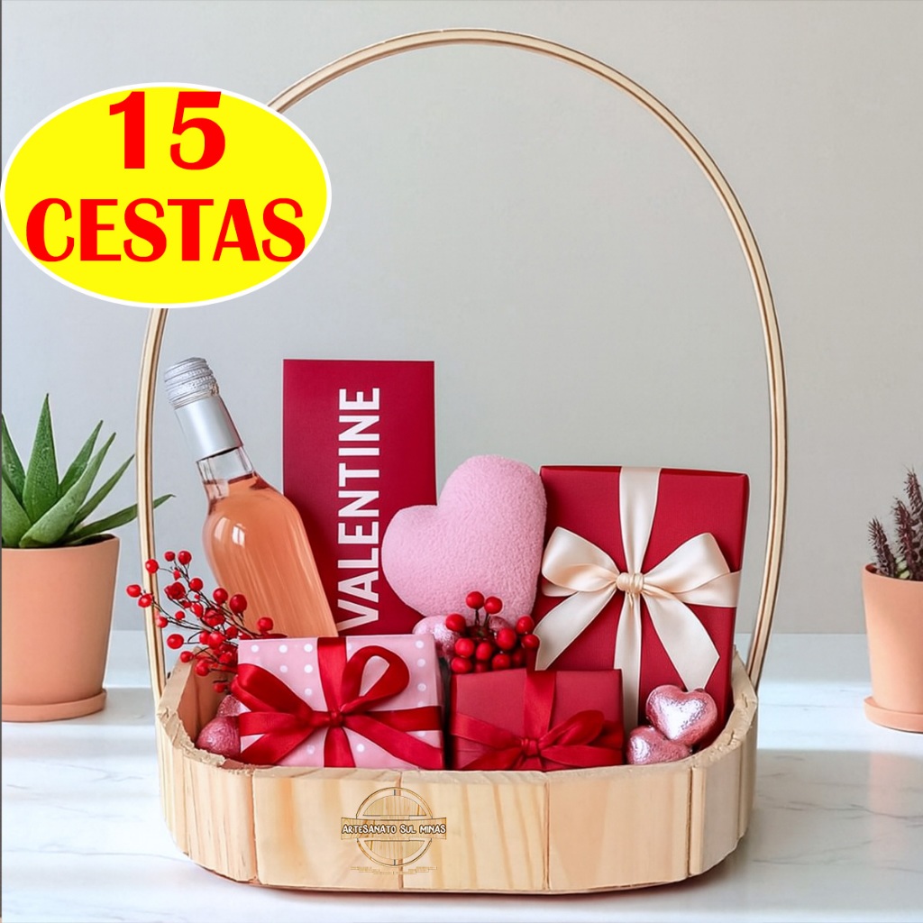Kit 15 Cesta de Madeira Oval 22cm Lembrancinha Dia Mães Dia Pais Páscoa Namorados Natal Cesta Pinus Cesta Para Presente