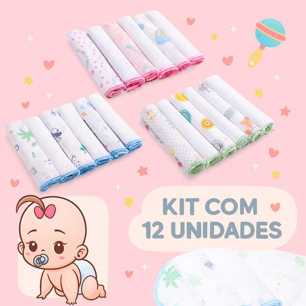 kit 12 Peças Fralda Para Boca Bebê Toalhinha De Boca Paninho 30x30