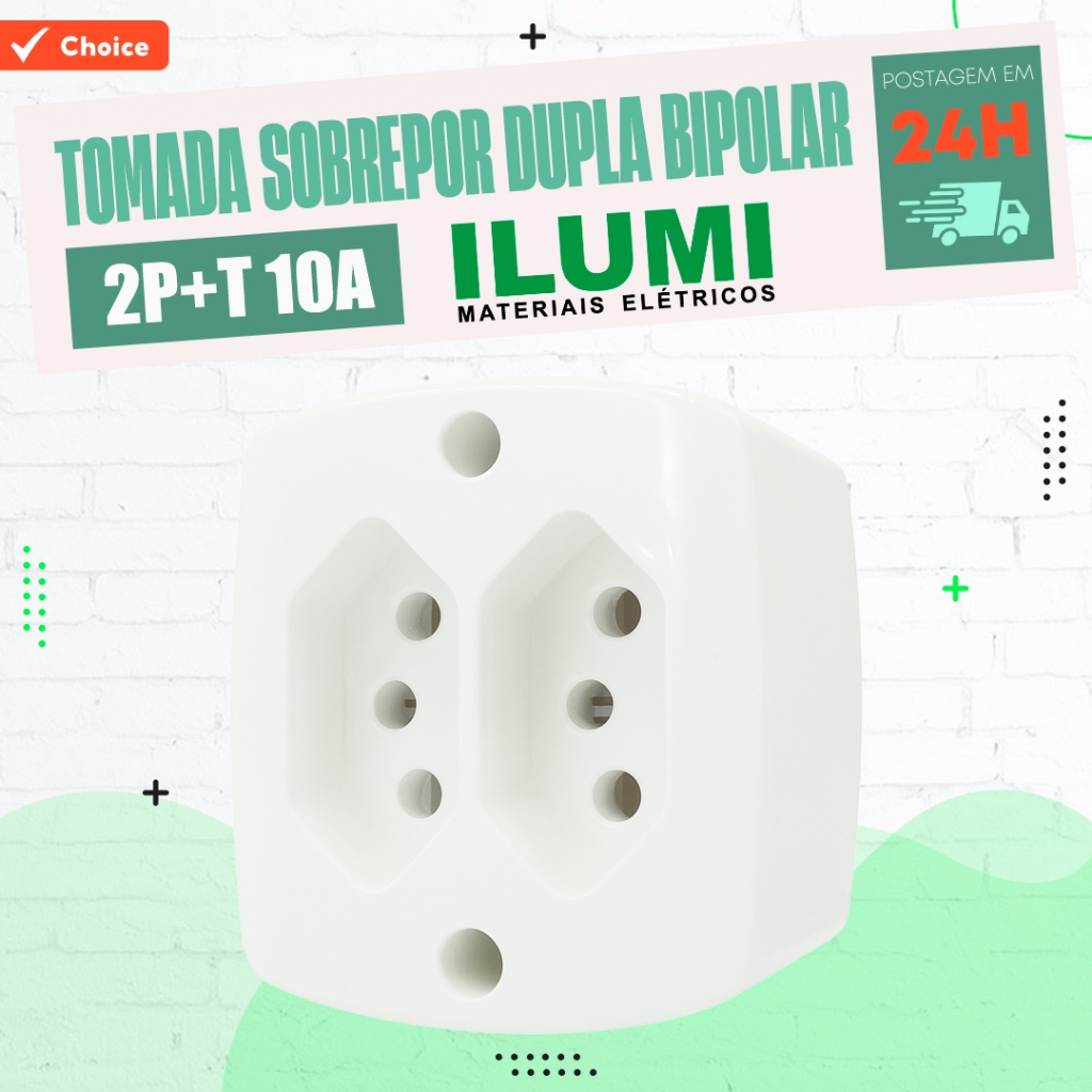 Tomada Sobrepor Dupla Bipolar 2P+T 10A Branco 16518
